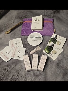 Dior Skincare Sample Assortment with Purple Velvet Pouch and Gold Accent
